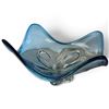 Image 2 : Vintage Blue Murano Style Art Glass Footed Bowl, Freeform Folded Rim & Clear Base, 12.5 x 11 x 7 In.