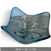 Image 3 : Vintage Blue Murano Style Art Glass Footed Bowl, Freeform Folded Rim & Clear Base, 12.5 x 11 x 7 In.