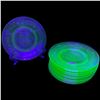 Image 1 : 10 Uranium Glass Floral Dessert Plates, Depression Era Style, UV Reactive Green Glass, 6 Inches Each