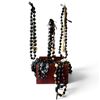 Image 1 : Collection of Black & Cream Seed Necklaces in Wooden Box