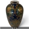 Image 2 : Art Nouveau Style Ceramic Vase, Cobalt Blue & Green Glaze with Gilt Floral Decoration 14 Inches Tall