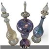 Image 3 : Set of 3 Art Glass Perfume Bottles with Stoppers, Gold Accents, Blue Purple & Clear, 13 In. Tall