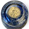 Image 2 : Rare Marjorie Stokes Signed Blue Art Glass Creamer & Sugar Bowl with Pewter Floral Overlay
