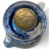 Image 4 : Rare Marjorie Stokes Signed Blue Art Glass Creamer & Sugar Bowl with Pewter Floral Overlay