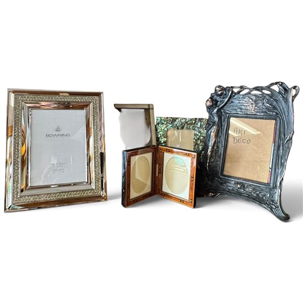 Five Decorative Photo Frames, Bowring, Floral Glass, Abalone Shell & Ornate Relief (11 in.)