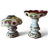 Image 1 : 2 Vintage Moser White Cased Cranberry Glass Boudoir Lamps (5.25 in.)