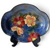 Image 1 : Royal Doulton Hand-Painted Wild Rose Mottled Blue Lobed Ceramic Bowl (11.5 in.)
