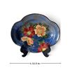 Image 2 : Royal Doulton Hand-Painted Wild Rose Mottled Blue Lobed Ceramic Bowl (11.5 in.)