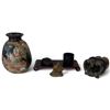 Image 1 : Mixed Pottery, Wood, Ceramic & Resin Decorative Group with Vase, Owl & Scarab (7 in.)