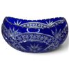 Image 1 : Bohemian Cobalt Blue Cut-to-Clear Crystal Centerpiece Bowl with Starburst Pattern - 8" x 10.5" x 6"