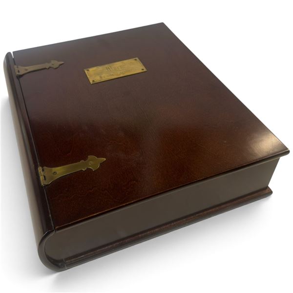 Book-Form Wooden Keepsake Box, Brass Plaque (12 x 14.5 x 3.5 in.)