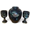 Image 1 : Kinoys Rhodes Black Ceramic Vase & 2 Goblets with 24K Gold Detail (6.5 in.)