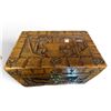 Image 4 : Pair of Hand-Carved Wood Boxes with Village Scenes & Brass Clasps (12 x 7.5 x 7 in.)