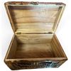 Image 5 : Pair of Hand-Carved Wood Boxes with Village Scenes & Brass Clasps (12 x 7.5 x 7 in.)