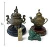 Image 2 : Asian-Style Bronze-Tone Censer, Bird Teapot, Green Lion & Stone Seal (5.5 in.)