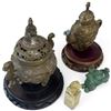 Image 3 : Asian-Style Bronze-Tone Censer, Bird Teapot, Green Lion & Stone Seal (5.5 in.)
