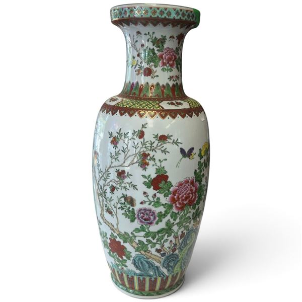Chinese Famille Rose-Style Floral Porcelain Baluster Vase, Jingdezhen Mark (24 in.)