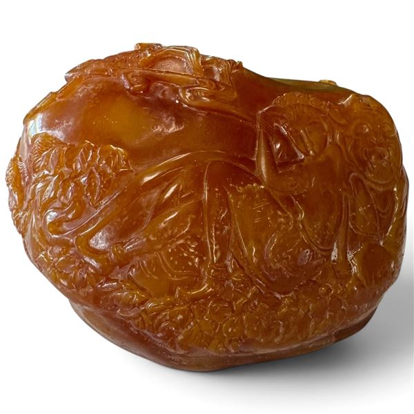 Amber-Tone Resin Figural & Architectural Relief Sculpture (6 x 4 x 3.5 in.)
