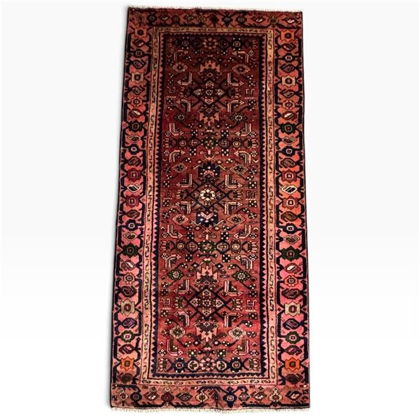 Zanjan Hand-Knotted Wool Persian Rug, 7.5 x 3.5 ft, Geometric Design