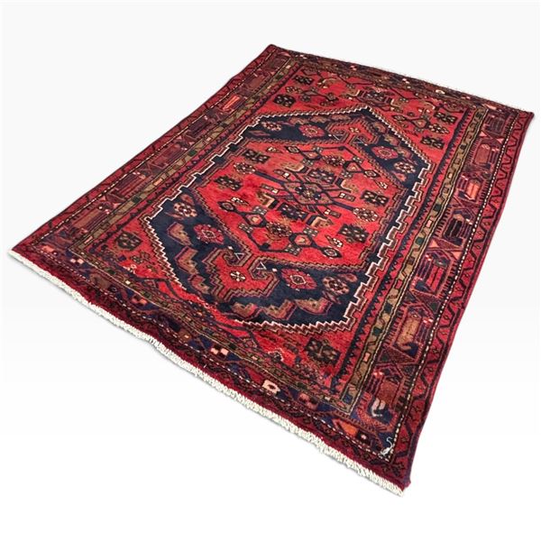 Zanjan Persian Hand-Knotted Wool Rug, Geometric Design, 5'10"x4'6"