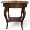 Image 1 : Oval Wood Side Table with Geometric Veneer, Drawer & Shelf (24.5 x 18 x 26 in.)