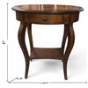 Image 2 : Oval Wood Side Table with Geometric Veneer, Drawer & Shelf (24.5 x 18 x 26 in.)