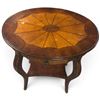 Image 3 : Oval Wood Side Table with Geometric Veneer, Drawer & Shelf (24.5 x 18 x 26 in.)