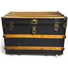 Image 1 : Black Canvas-Wrapped Steamer Trunk on Castors with Fitted Interior (34.5 x 20 x 24.5 in.)