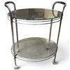Image 1 : Modernist Chrome-Tone Two-Tier Oval Glass Bar Cart on Casters (25.5 X 30 X 18.5 in.)