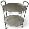 Image 3 : Modernist Chrome-Tone Two-Tier Oval Glass Bar Cart on Casters (25.5 X 30 X 18.5 in.)