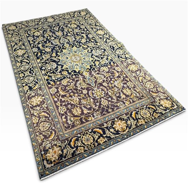 Persian Wool Keshan Rug 7x11ft Hand-Knotted with Medallion Design