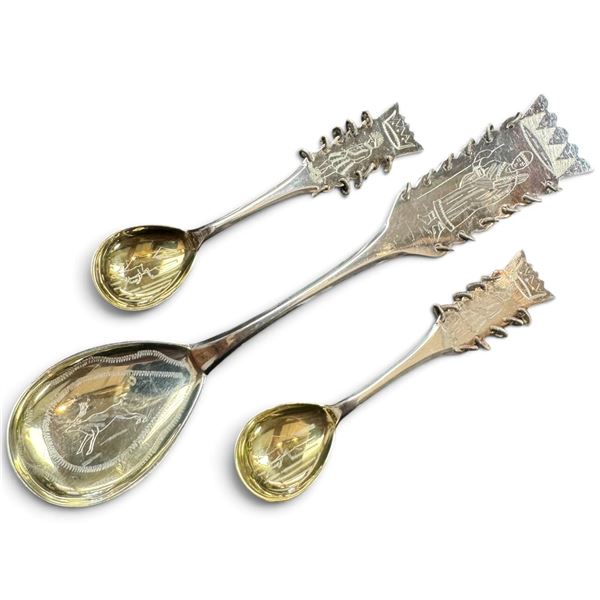 3 x 1968 Gesons Swedish Solid Silver Sami Spoons - Engraved with Sami Designs - Total weight: 56 gra