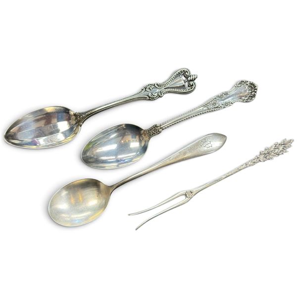 3 Vintage Sterling Silver Spoons & 1 Appetizer Fork * Total weight: 60.6 grams