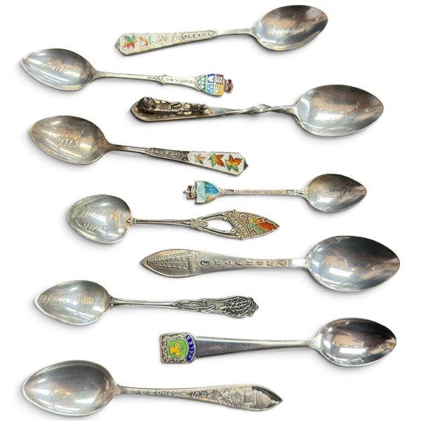 10 Sterling Silver Souvenir Spoons (some with enamel) * Total weight: 81.8 grams