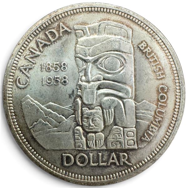 1958 Canadian Silver Dollar - 80% Silver BC Centennial "Death Dollar" - Circulated