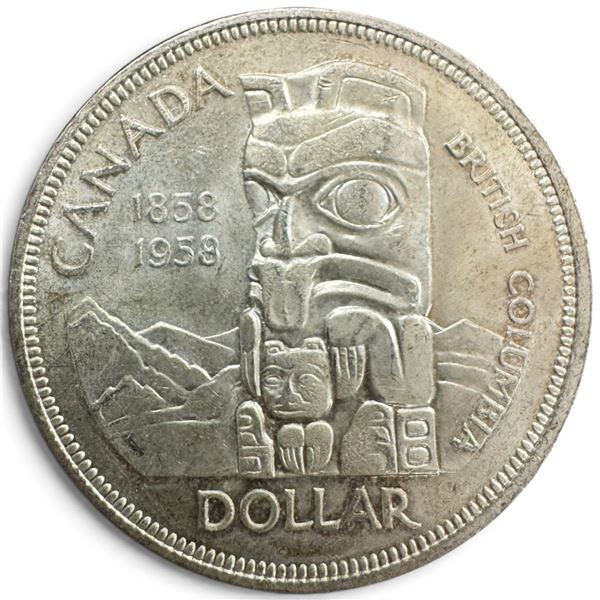 1958 Canadian Silver Dollar - 80% Silver BC Centennial "Death Dollar" - Circulated