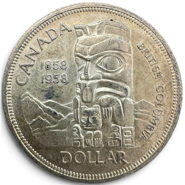 1958 Canadian Silver Dollar - 80% Silver BC Centennial "Death Dollar" - Circulated
