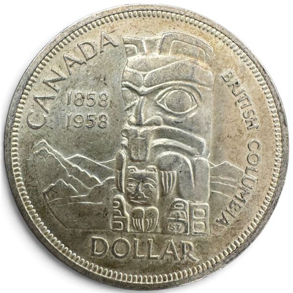 1958 Canadian Silver Dollar - 80% Silver BC Centennial "Death Dollar" - Circulated