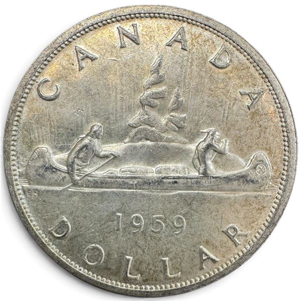 1959 Canadian Silver Dollar - 80% Silver Voyageur Dollar - Circulated