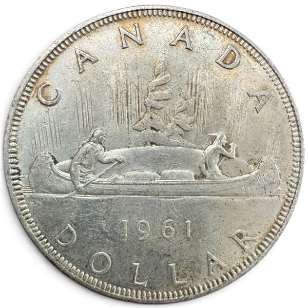 1961 Canadian Silver Dollar - 80% Silver Voyageur Dollar - Circulated