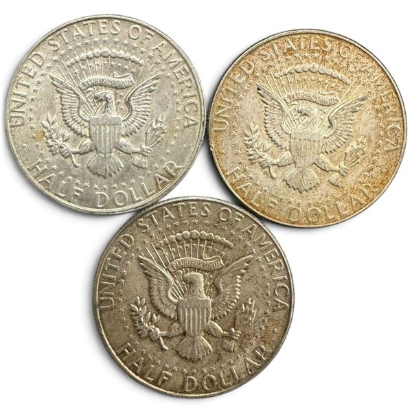 3 US 1960s Kennedy Silver Half Dollar Coins - 40% Silver - ( 2 x 1967 & 2 x 1968) -Circulated