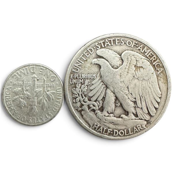 1942 US Half Dollar & 1959 US Dime - Both are 90% Silver * Circulated