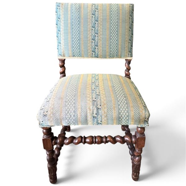 Jacobean-Style Barley-Twist Upholstered Side Chair (W 20 x H 38 x D 18 in.)