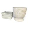 Image 3 : White Glazed Ceramic Pitcher, Planters & 12 Square Dishes (Pitcher 8.5 in.)