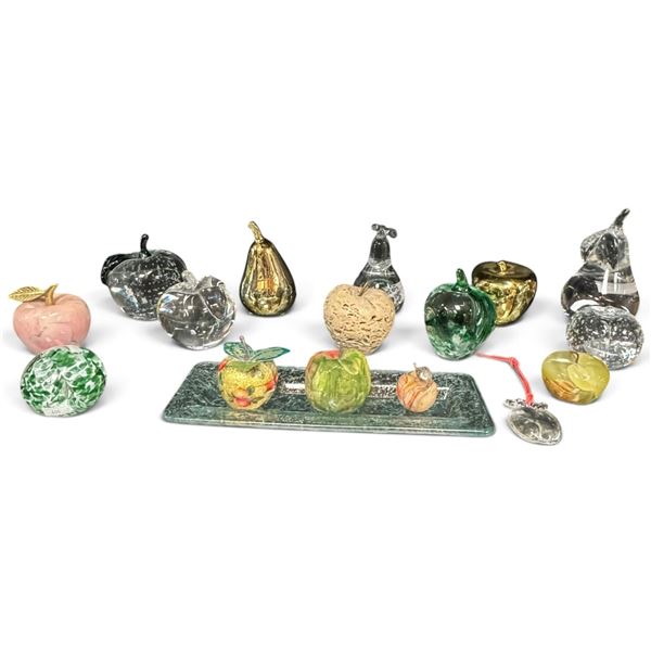 17-Piece Art Glass Apples & Mixed-Material Decorative Fruit Collection with Tray (6.5 in.)
