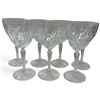 Image 1 : Set of Seven Clear Cut-Pattern Glass Wine Goblets with Faceted Stems & Round Bases