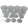 Image 2 : Set of Seven Clear Cut-Pattern Glass Wine Goblets with Faceted Stems & Round Bases