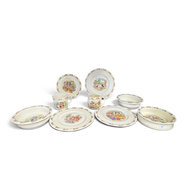 Royal Doulton Bunnykins 9-Piece Bone China Children's Tableware Group, 1984 & 1988