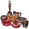 Image 1 : 9-Piece Ruby & Amber Iridescent Glass Decorative Tableware Group (10.5 in.)