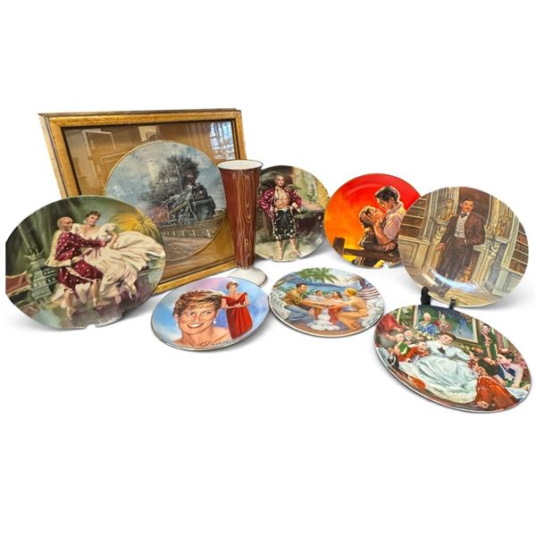 Nine-Piece Film, Royalty & Princess Diana Collector Plate Group with Decorative Vase